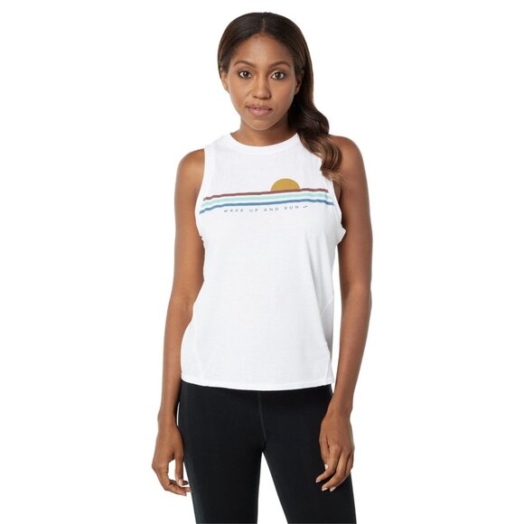 Brooks Women's Distance Graphic Tank Top White Wake Up & Run Size Large - Picture 1 of 6